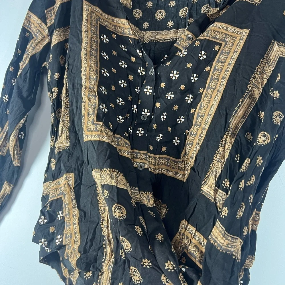 Free People Little Secrets Voile Button Down Top Handkerchief Print Blouse XS